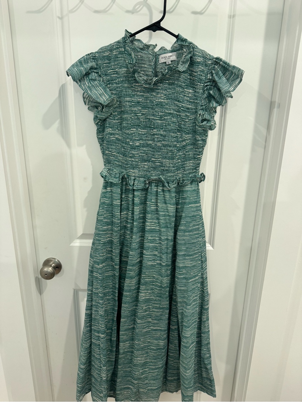 Olivia James the label Teal Ruffle-Trim Midi Dress